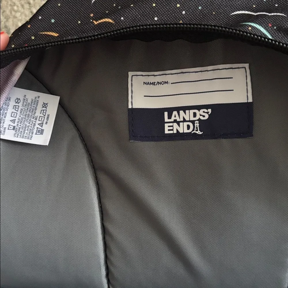New! Lands' End Black Backpack Multicolor Space Design “Jacob” Monogram